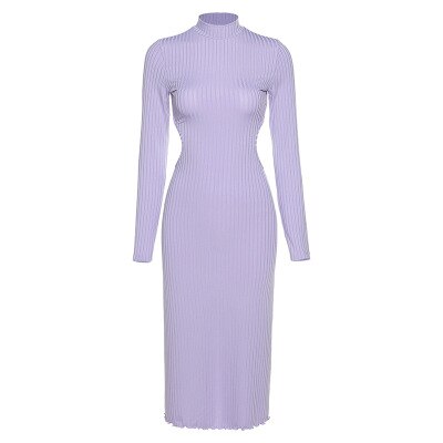High Neck Open Back Knit Midi Dress