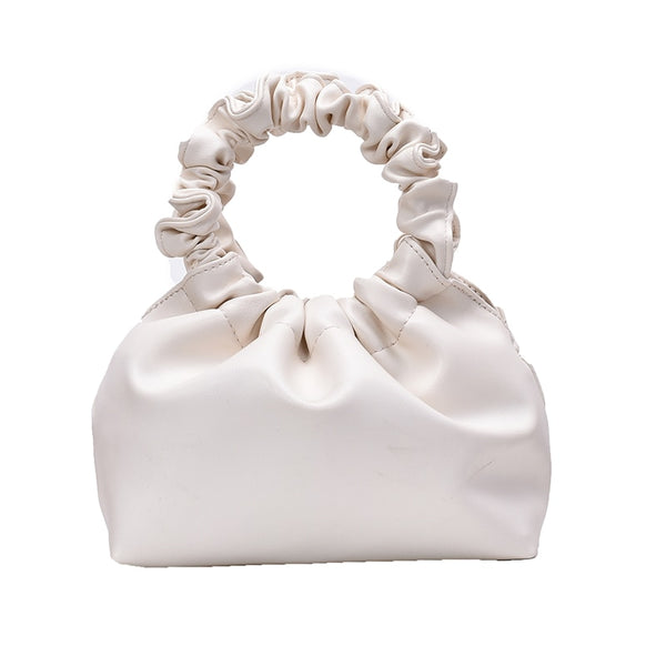 Bolsa Pequena de Mão em Couro com Alça Franzida