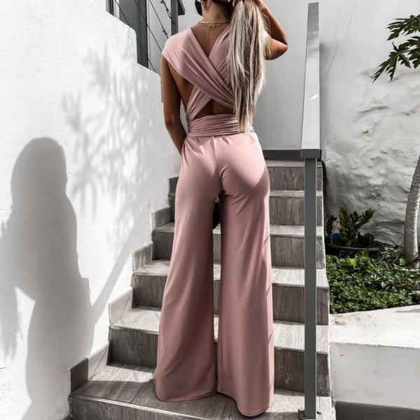 Strappy Jumpsuit with V-Neckline and Tie