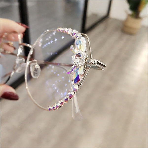 Óculos Anti Fadiga Transparente com Decoração em Cristal