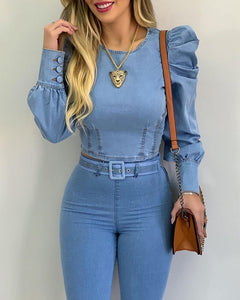 Cropped Jeans Manga Longa Bufante