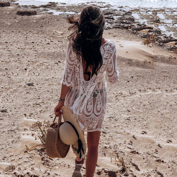 Short Tulle Beach Cover-up with Lace 