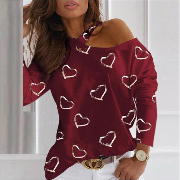 Blusa Manga Longa Estampada com Recorte no Ombro