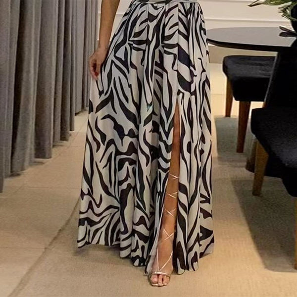Vestido Longo Com Fenda Ombro Único Zebra