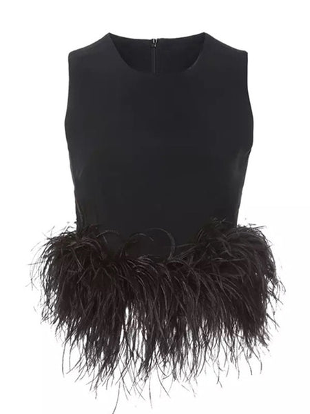 Blusa sem Alças com Plumas