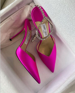 High Heel Pumps with Crystal Chain and V-Neckline