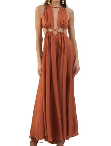 Vestido Longo Sem Mangas Recorte na Cintura
