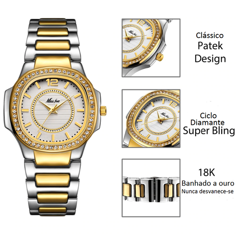 Relógio De Pulso Feminino Patek Ouro 4.8 Aço Inoxidável